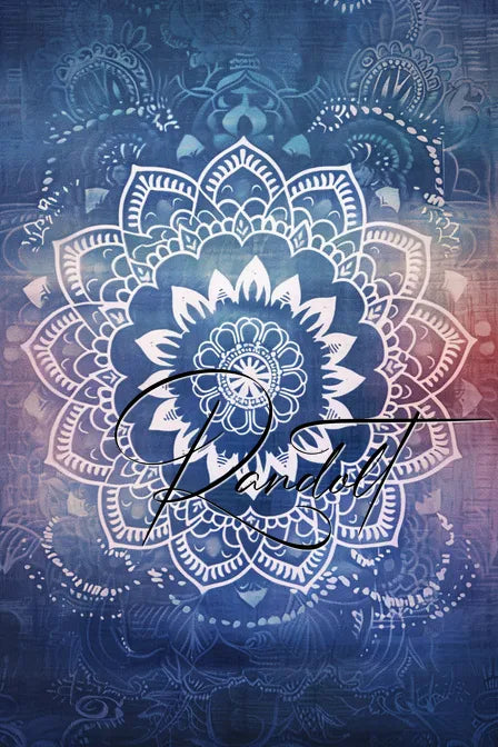 Intricate mandala design with blue and white patterns on a textured background, overlaid with the word 'Wanderlust' in cursive.