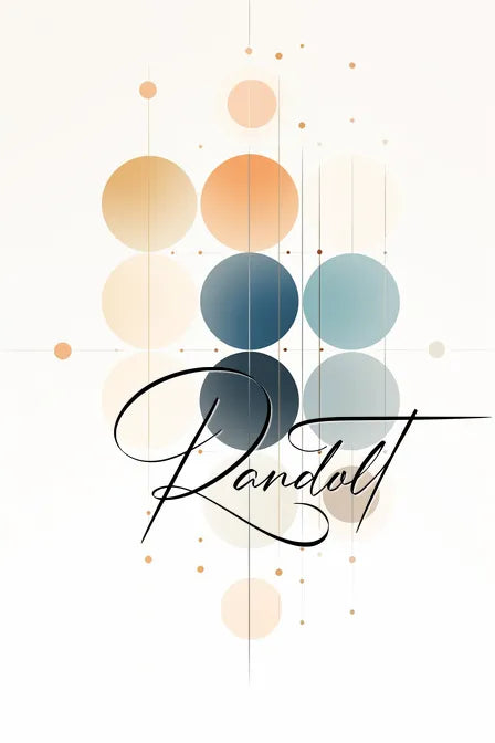 Abstract design with overlapping circles in shades of blue and orange, and elegant cursive text 'Pandolt' at the bottom.