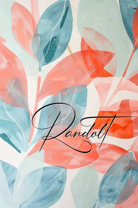 Artistic illustration of blue and orange leaves with the name Randolt in elegant script style.