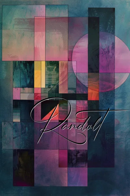 Abstract art with geometric shapes and shades of pink, purple, and teal, featuring the word 'Randolt' in cursive.