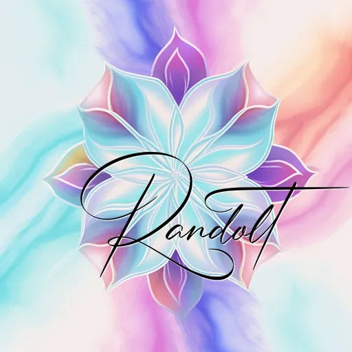 Pastel floral design with abstract lotus and the word 'Randolt' in elegant script.