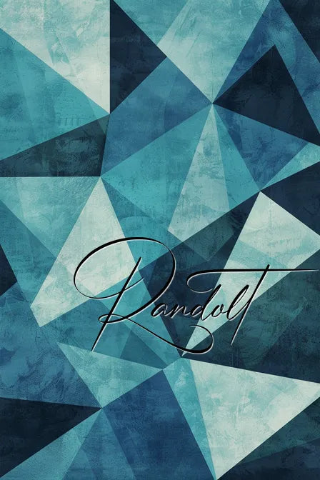 Abstract geometric pattern in shades of blue with the word "Randolt" in elegant script.