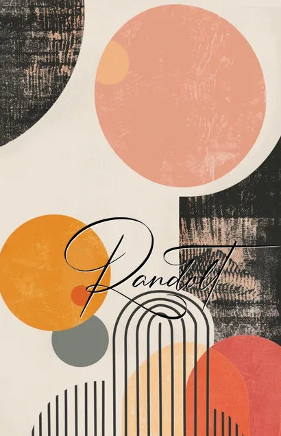 Abstract art with geometric shapes and muted colors, featuring circles and textured patterns.