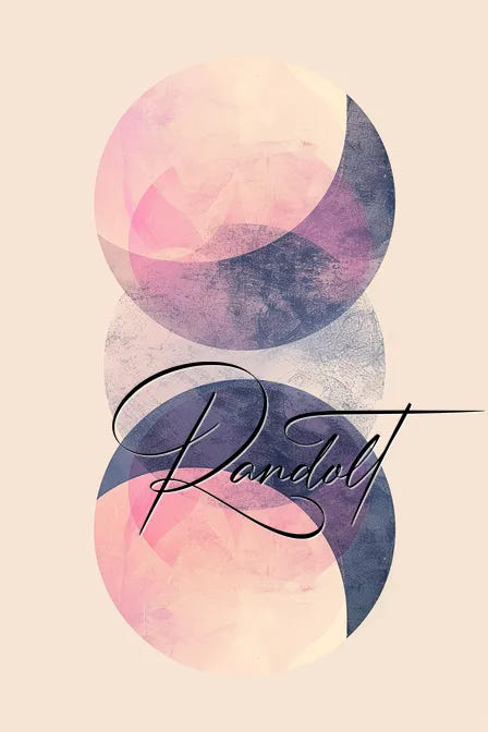 Abstract art with overlapping pink and purple circles overlaid by elegant cursive text reading 'Randolt.'