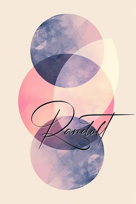 Abstract art with overlapping pink and blue circles on a beige background, featuring stylish cursive text "Randolt."