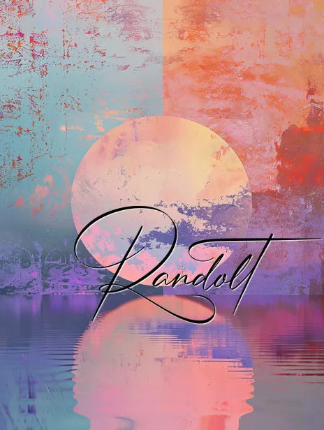 Abstract art with pastel colors, a large circle, and the word 'Randolt' in elegant script.