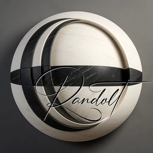 3D logo of crescent shape and circle with "Randolt" text, featuring a sleek, modern design.