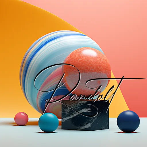 Abstract design with colorful spheres on a gradient background and the word 'Randolt' in cursive.