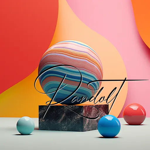 Colorful 3D spheres on a vibrant, swirling background with elegant script text overlay.