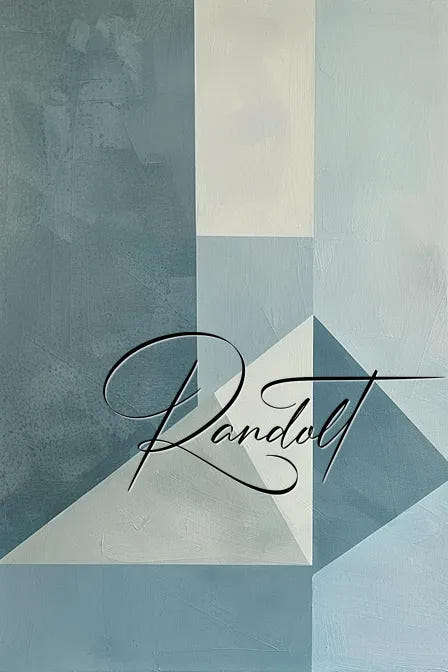 Abstract geometric art with overlapping gray and blue rectangles, featuring cursive text "Randolt" overlaid.