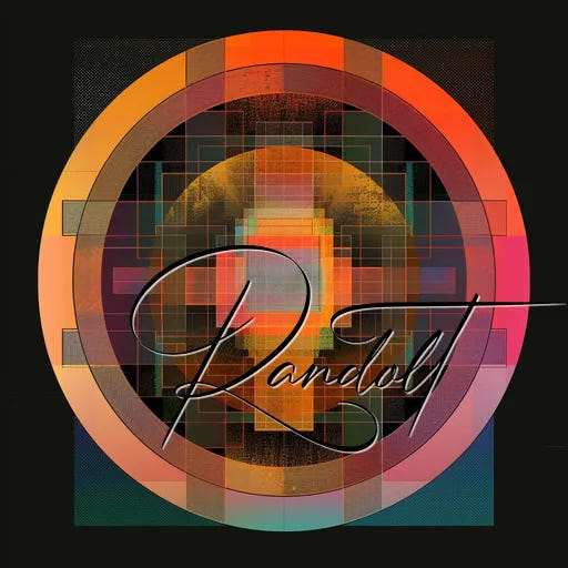 Colorful geometric art with circular shapes and stylized 'Randolt' text in script font.