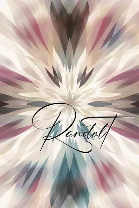 Abstract digital art with geometric patterns and pastel colors, featuring the word 'Randvil' in cursive font.