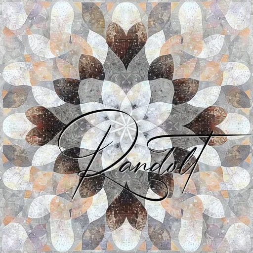 Abstract floral pattern with soft pastel colors and overlapping petal-like shapes overlaid with elegant script text.