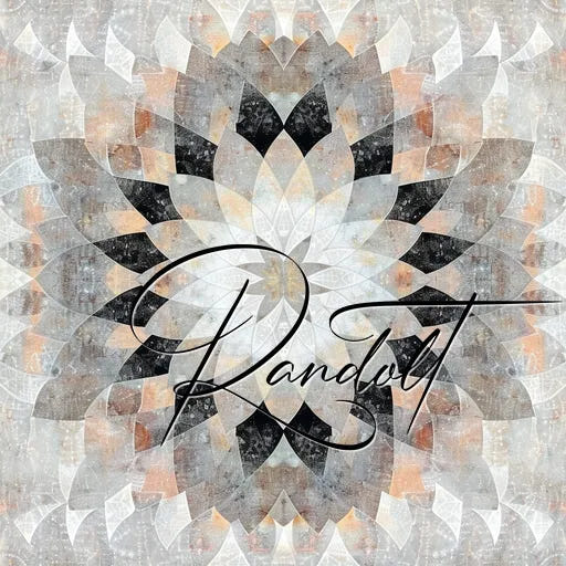 Geometric mandala design with earthy tones and a cursive "Randolt" text overlay.