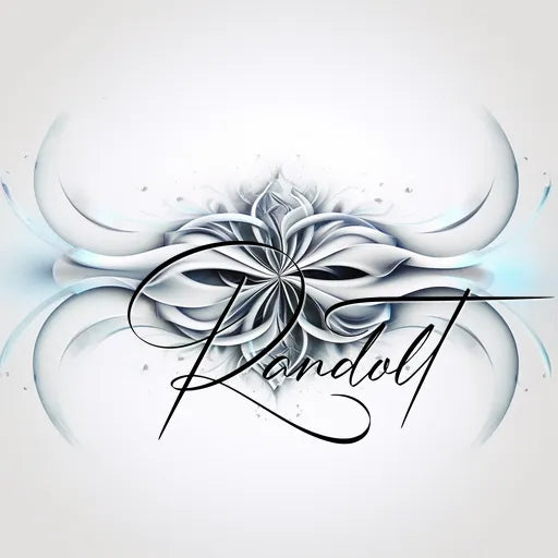 Elegant abstract design with floral motif, featuring stylized cursive text overlay at center on a light background.