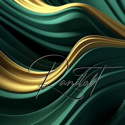 Abstract design with elegant green and gold swirls and the word 'Randolt' in cursive script.