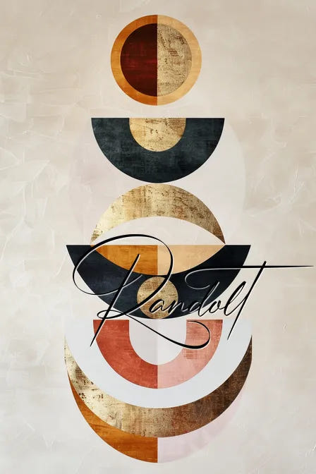 Abstract geometric design with circles and arches in earthy tones, featuring elegant cursive text overlay.