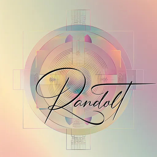 Geometric abstract art with pastel gradients and 'Randolt' written in elegant script.