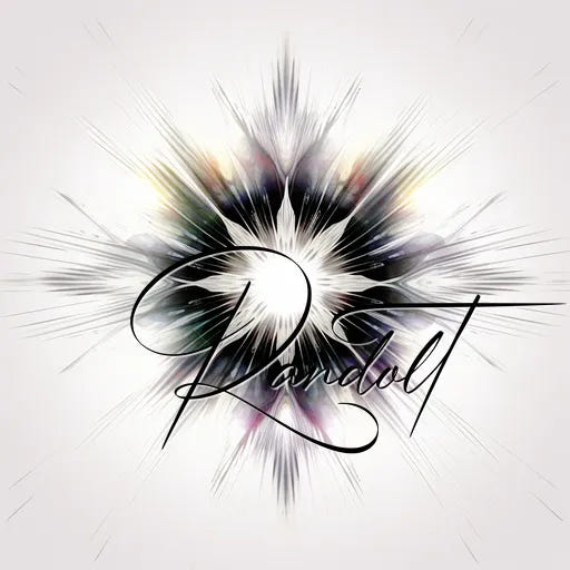 Abstract starburst graphic with elegant script text "Randolt" overlaid on a soft gradient background.