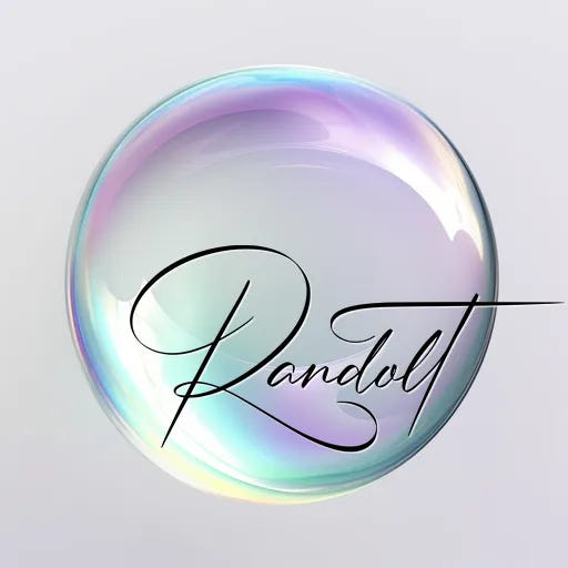 Iridescent bubble with the word 'Randolt' in elegant script font overlaid on it.