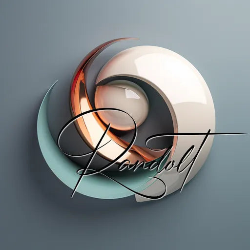 Abstract 3D sculpture with intertwined spheres and curves, featuring elegant cursive text overlay.