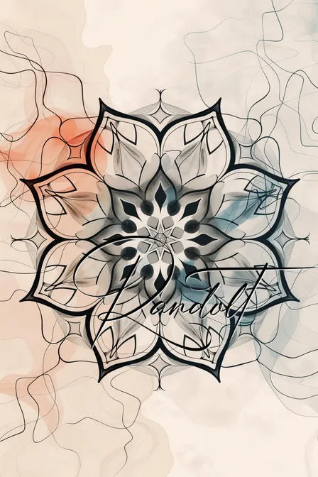 Intricate hand-drawn mandala with black patterns on a watercolor background in neutral tones.