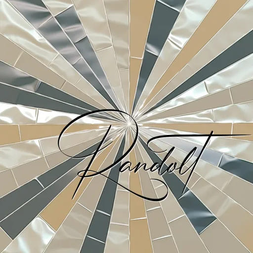 Abstract geometric pattern with metallic rays and the text 'Randolt' in cursive font overlaying the design.