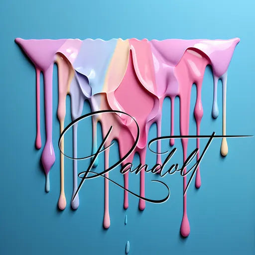 Dripping paint in pastel colors on a blue background with stylized text overlay.