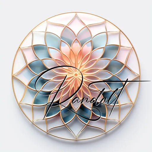 Intricate mandala design with gold outlines, featuring blue, pink, and peach hues on a white background.