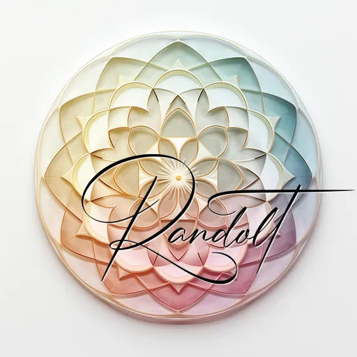 Colorful mandala with layered petals and the word 'Randolt' in cursive across the front.