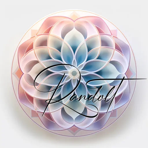 Intricate pastel flower mandala with layered petals and cursive script overlay.