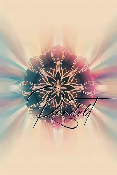 Colorful abstract mandala design with gradient background and elegant script text overlay.