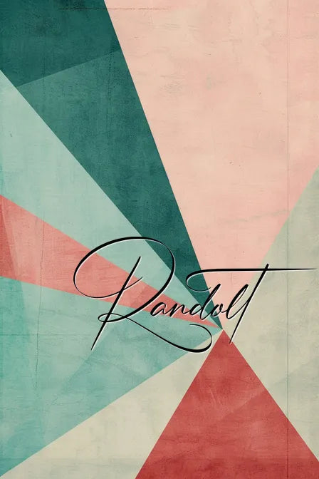 Abstract geometric design with pastel triangles and elegant script text on a textured background.