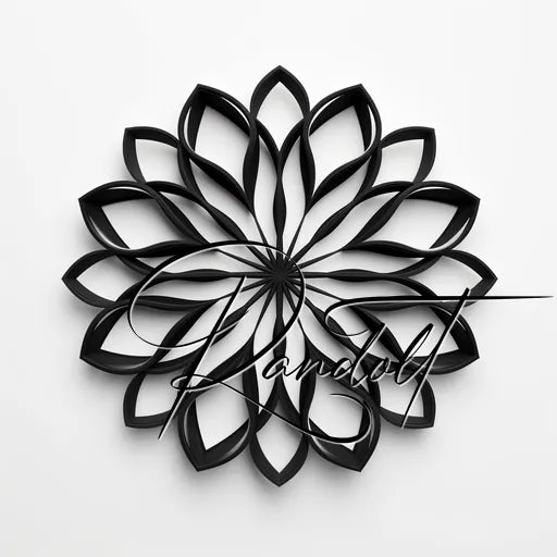 Intricate black wall decor with overlapping petal shapes on white background.