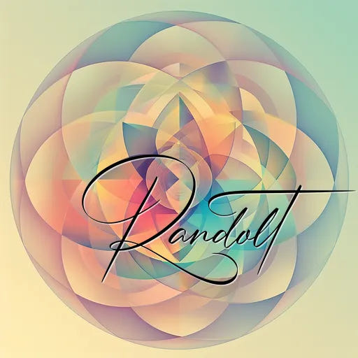 Abstract overlapping circular shapes with pastel colors and the word 'Randolt' in elegant script.