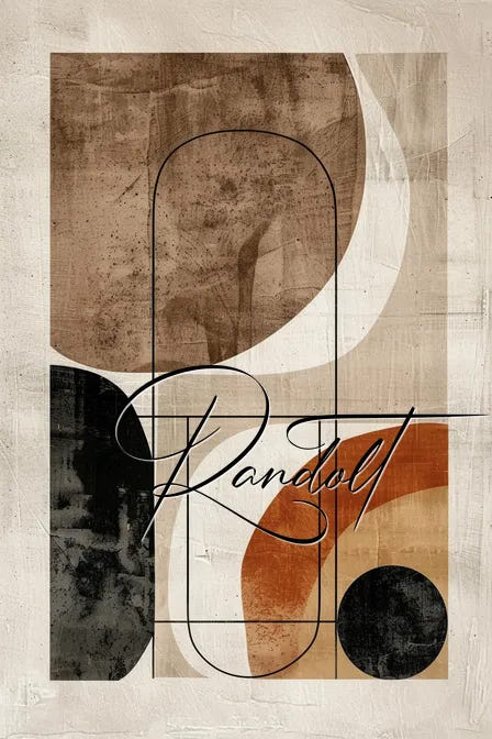 Abstract geometric design with earth-toned shapes and elegant 'Randolt' text overlay.