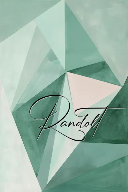 Abstract geometric design in shades of green with the word 'Randolt' in elegant script.