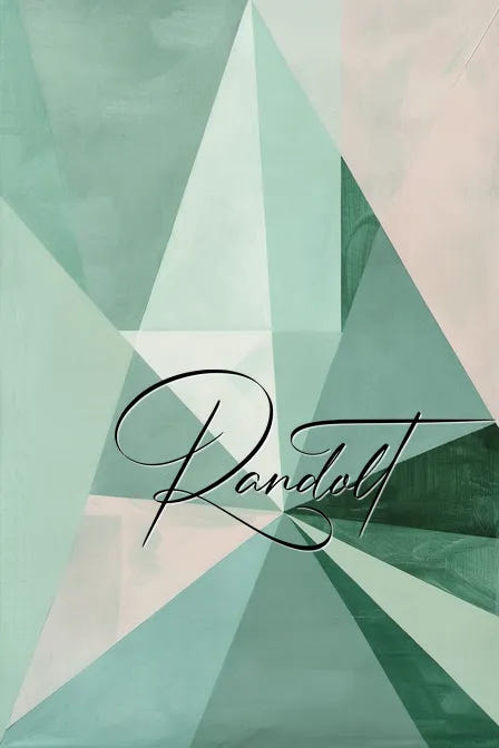 Geometric abstract art with green and beige triangular shapes and the word 'Randolt' in cursive.