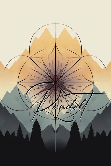 Mountain landscape illustration with geometric overlay and text "Landwild."