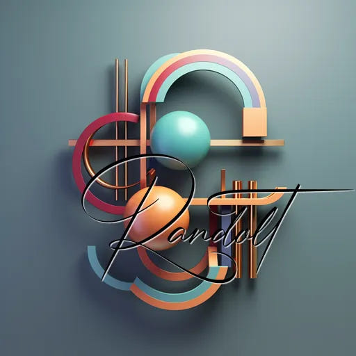 Abstract 3D composition with colorful geometric shapes and elegant scripted text overlay.