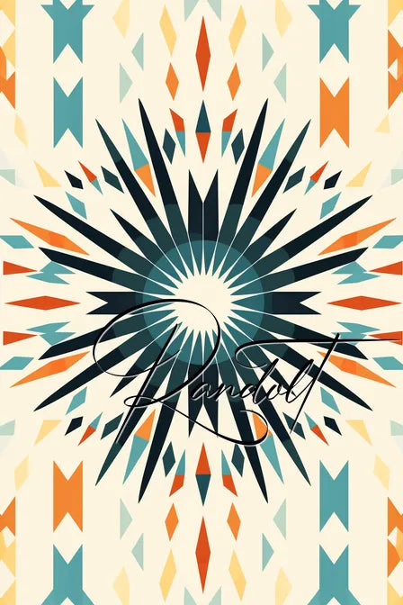 Geometric abstract design with starburst patterns in teal, orange, and cream hues with the word 'Handelot' overlaid.