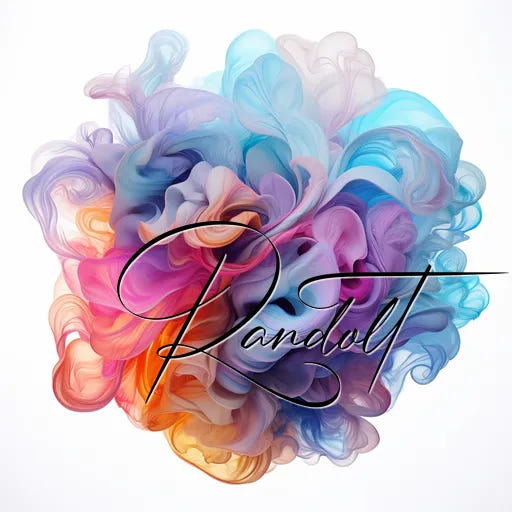 Abstract cloud-like swirls in vibrant colors with elegant cursive text overlay.