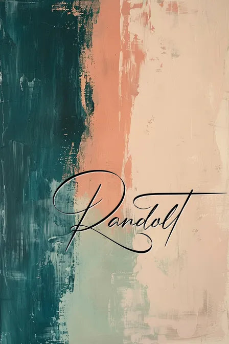 Abstract art with teal and beige brushstrokes, featuring the word 'Randolt' in elegant script.