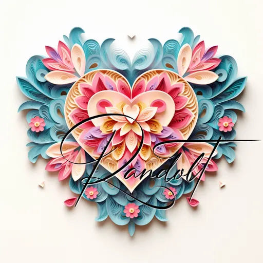 Ornate paper quilling heart with colorful floral design and cursive text overlay.