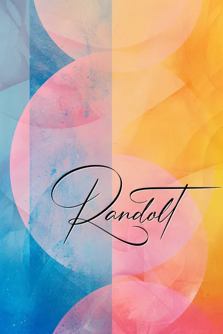 Colorful abstract design with overlapping blue and orange circles, featuring the word 'Randolt' in elegant script.