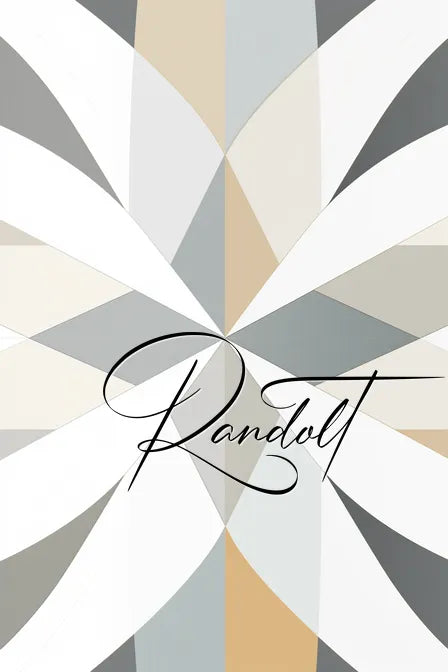 Abstract geometric pattern in neutral tones with stylized text "Randolt" in elegant cursive font.