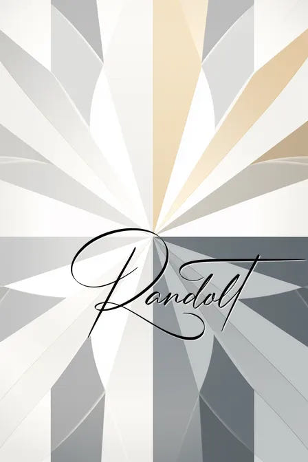 Abstract geometric background with radial lines in gray and beige tones. Elegant script text reading 'Randolt' overlaid.