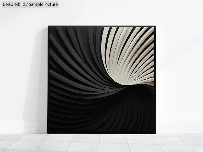 Abstract black and white 3D artwork with twisting, spiraling lines creating a textured, dynamic visual effect.