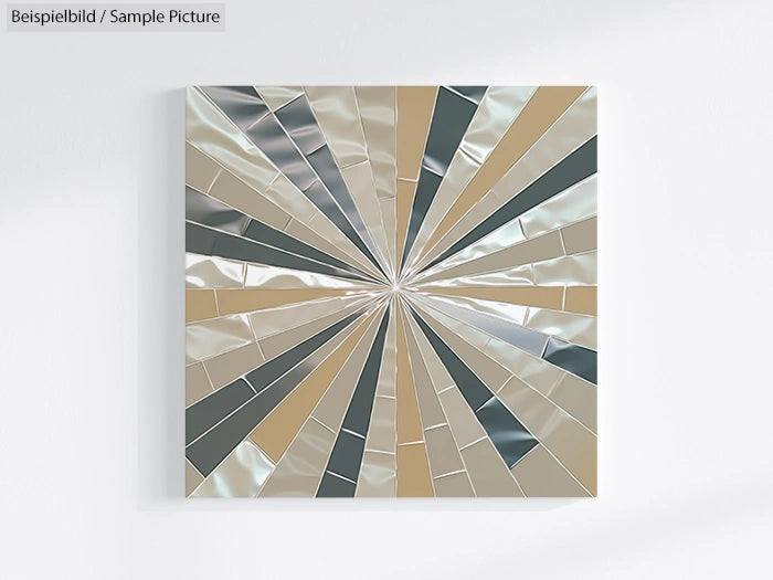 Geometric artwork with metallic, triangular pieces radiating from the center, creating a starburst effect.