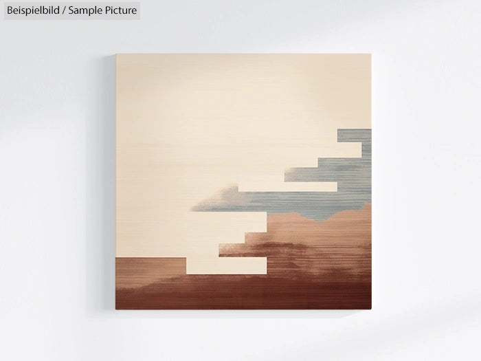 Minimalist abstract painting with beige, brown, and gray color blocks on a square canvas.